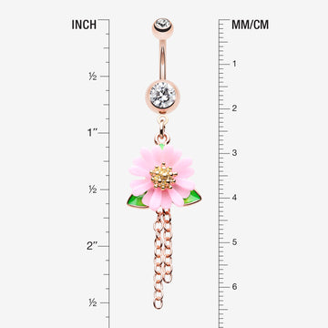 Detail View 1 of Golden Adorable Pink Daisy Sparkle Belly Button Ring-Clear Gem
